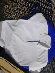 White Corduroy Zip-Up Polo