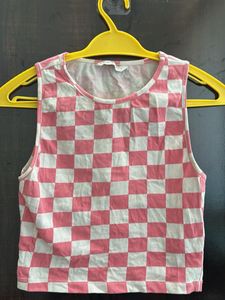 ONLY Pink & White Checkered Crop Top