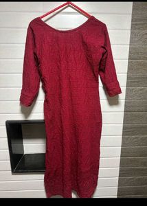 Red Embroidered Chikamkari Kurti