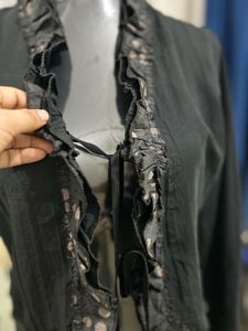 Ruffled Black Cropped Jacket