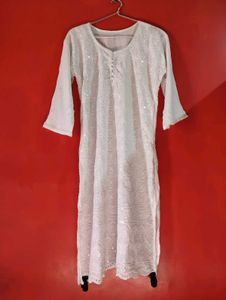 Soft Rayon White Chikankari Kurti