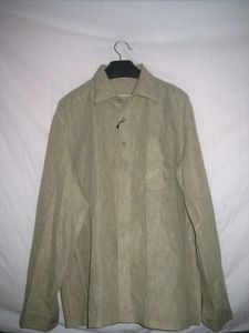 Vintage Olive Green Linen Button-Up Shirt