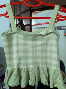 Green Gingham Knit Top