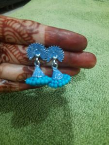 Blue Peacock Jhumka Earrings &amp; Red Jhumk