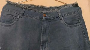 Gray Frayed Hem Jeans