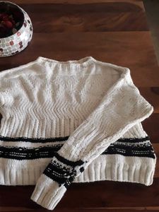 White Beautiful Xmas winter Striped Knit Sweater
