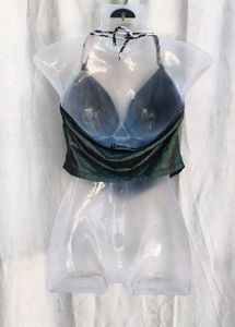 2151. Metallic Cowl Neck Halter Top