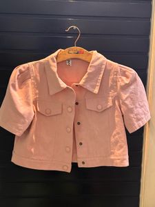 Cute Pink Cropped Denim Jacket