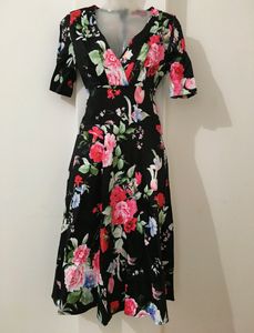 Floral Printed Black Dress