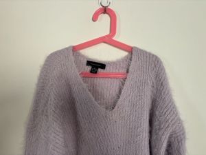 Lavender Fuzzy V-Neck Sweater