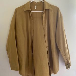 Oversized Button-Down Shirt – Earthy Brown Long Sl
