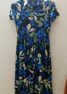 Floral Print Midi Shirt Dress (xs)