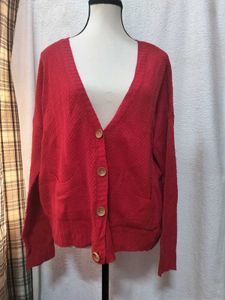 Red Button-Down Cardigan