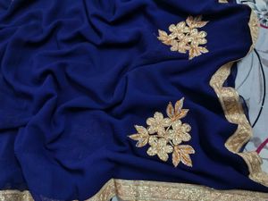Elegant Blue &amp; Gold Embroidered Saree