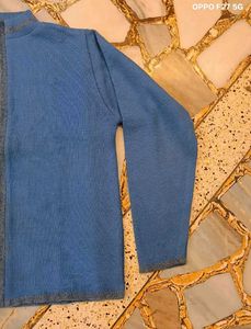 Blue Zip-Up Knit Jacket