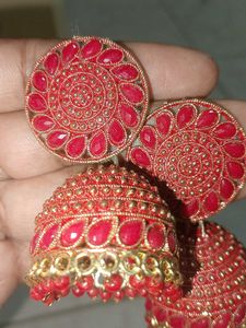Red Jhumka Earrings