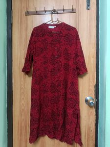 Red Leaf Print Dress