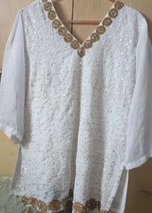 Elegant White Embellished Kurti