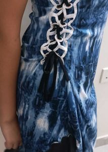 Blue Tie-Dye Dress with Black Trim