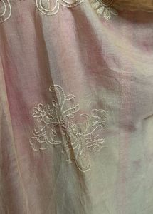 Pink &amp; Beige Embroidered Dupatta