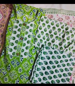 Cotton Green Printed Kurta Set L Size