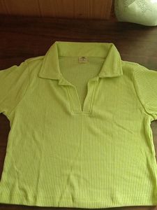 Collar Crop Tee- Lime