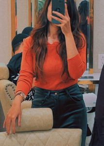 Orange Ribbed Top