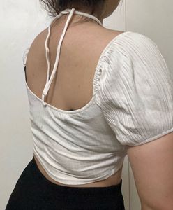 zara White Ruched Crop Top