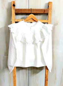 White Frill Design Cotton Top Size-38