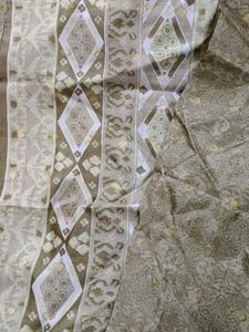 Stiff Pleats Gold Print Cotton Silk Saree