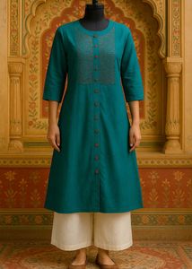 🇳🇿💫❤️Teal Embroidered Button-Down Tunic