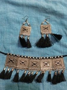 Black Tassel Oxidized Jewelry Set