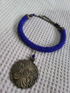 Blue Beaded Boho Necklace