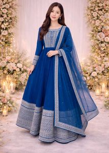 Elegant Blue Ethnic Anarkali Gown with dupatta