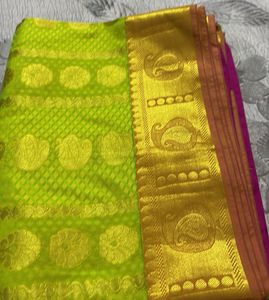 Green &amp; Gold Kanjivaram Silk Saree