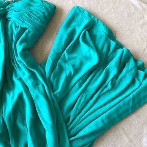 Elegant Teal Beaded Evening Gown