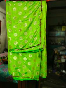 Parrot Green Soft Silk Saree.