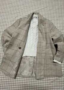 combo of 2 Checked Oversized Blazer &amp; white sweate