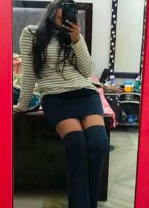 Striped Long Sleeve Top / high neck/turtle neck