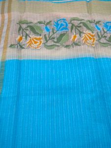 Elegant Blue Floral Saree💙🌷