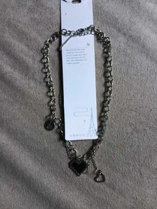 Korean Pixel Heart Layered Chain Necklace