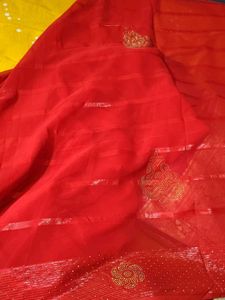 Blood Red Designer Chiffon Saree