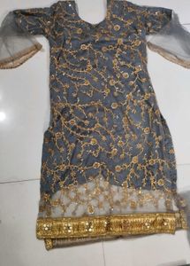 Grey Embroidery Net Silk Suit