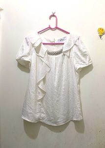 Elegant White Pearl Ruffled Top Bust 34