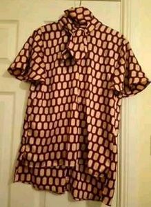 Zara Patterned Tie Neck Top