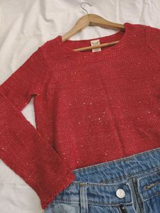 Red Knit Long Sleeve Top