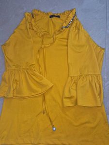 Mustard Top with Ruffle Detail