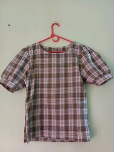 Plaid Puff Sleeve Top