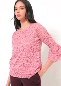 Pink Lace Bell Sleeve Top