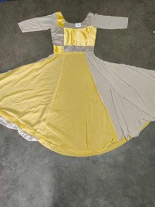 Elegant Yellow &amp; Beige Anarkali Gown